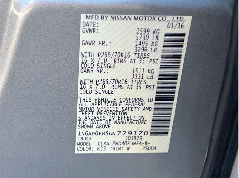2016 Nissan Frontier Crew Cab SV Pickup 4D 5 ft