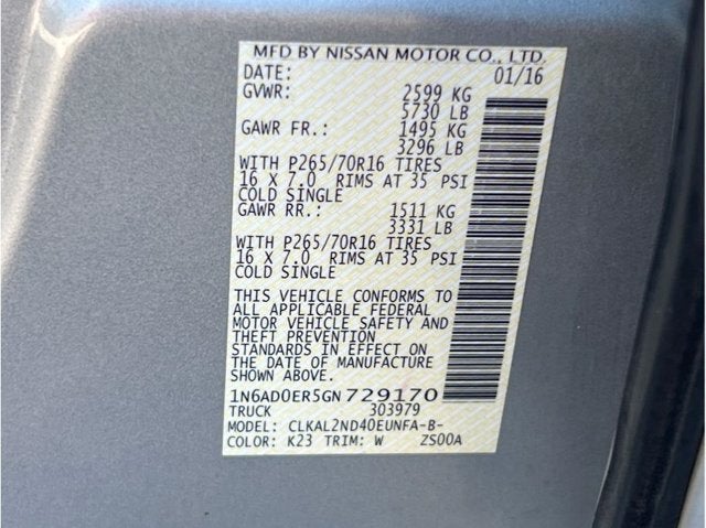 2016 Nissan Frontier Crew Cab SV Pickup 4D 5 ft